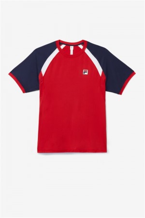 Red / Navy / White Men's Fila Essentials H Short Sleeve Crew Tops | Saudi Arabia-578916