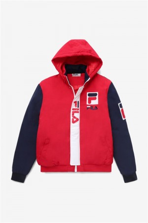 Red / Navy / White Men's Fila P1 Tech Jackets | Saudi Arabia-482017