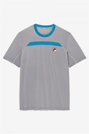 Silver / Light Green Men's Fila Backspin Short Sleeve Tops | Saudi Arabia-370698