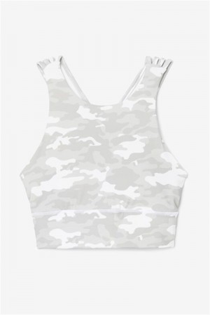 White Camo Women's Fila Uplift High Neck Sports Bra | Saudi Arabia-830927