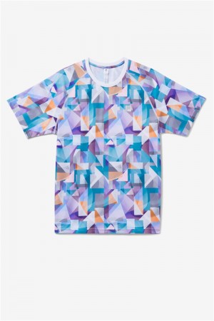 White Men's Fila Back Spin Short Sleeve Printed Crew Shirts | Saudi Arabia-801246