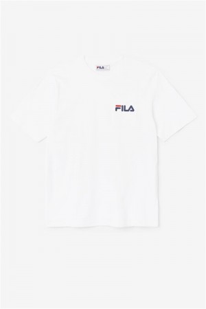 White Men's Fila Curtis Pocket Tee | Saudi Arabia-629108