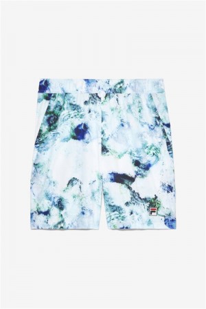 White Men's Fila Deuce Court Printed Shorts | Saudi Arabia-429501