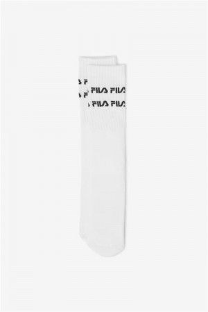 White Men's Fila Double Line Logo Knee High Socks | Saudi Arabia-879465