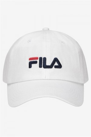 White Men's Fila Embroidered Logo Baseball Hats | Saudi Arabia-640139