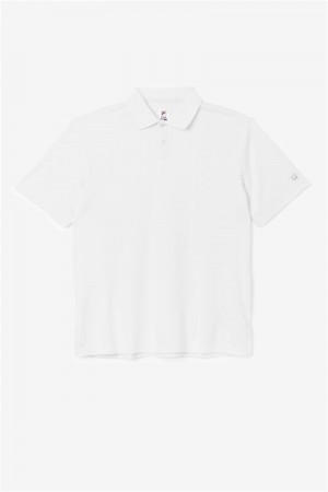 White Men's Fila Essentials Drop Needle Polo Shirts | Saudi Arabia-063578