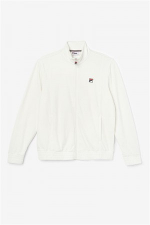 White Men's Fila O-Fit Velour Jackets | Saudi Arabia-257048