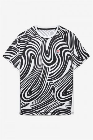 White Men's Fila Tie Breaker Short Sleeve Printed Crew Shirts | Saudi Arabia-685917