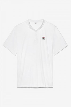 White Men's Fila White Line Short Sleeve Henley Shirts | Saudi Arabia-428136