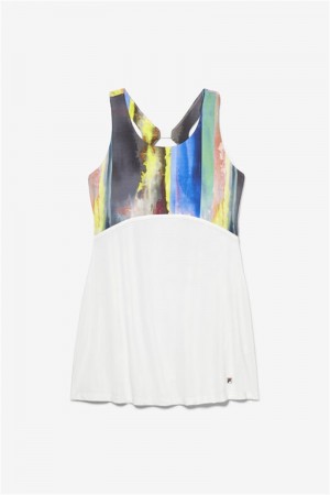White Women's Fila Center Court Galaxy Printed Dress | Saudi Arabia-834157