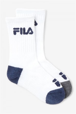 White Women's Fila Cushioned Crew 6-Pack Socks | Saudi Arabia-264937