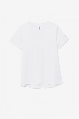 White Women's Fila Pickleball Silky V-Neck Tops | Saudi Arabia-824703