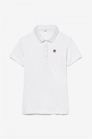 White Women's Fila Pique Polo Shirts | Saudi Arabia-920713