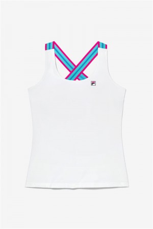 White Women's Fila Tie Breaker Cross Back Tanks | Saudi Arabia-489632