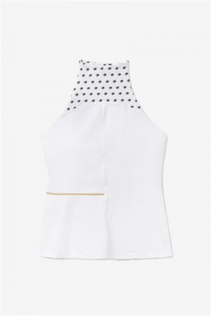 White / Black Women's Fila Wild Card High Neck Racerback Tanks | Saudi Arabia-042579