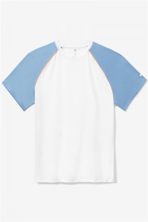 White / Blue / Orange Men's Fila Wild Card Short Sleeve Crew Shirts | Saudi Arabia-504917