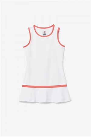 White / Coral Women's Fila Core Dress | Saudi Arabia-963475
