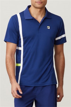 White / Light Green Men's Fila Plr Singles Polo Shirts | Saudi Arabia-978541