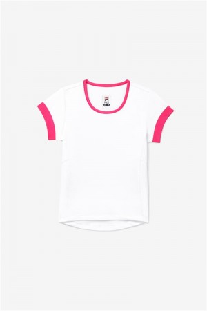 White / Light Pink Kids' Fila Girls Core Short Sleeve Tops | Saudi Arabia-723851