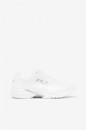 White / Metal Silver Women's Fila Volley Zone Pickleball Shoes | Saudi Arabia-731459