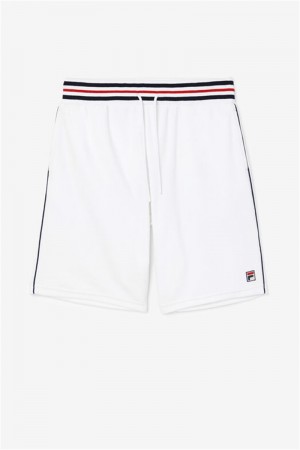White / Navy Men's Fila Estudio Velour Shorts | Saudi Arabia-275043