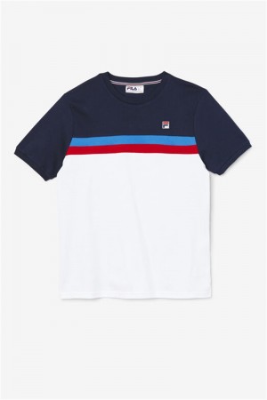 White / Navy / Blue / Red Men's Fila Exempt Crew Tops | Saudi Arabia-641273