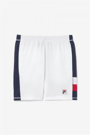 White / Navy / Red Men's Fila Essentials H Stretch Woven Shorts | Saudi Arabia-870453