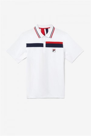 White / Navy / Red Men's Fila Essentials H Polo Shirts | Saudi Arabia-634572