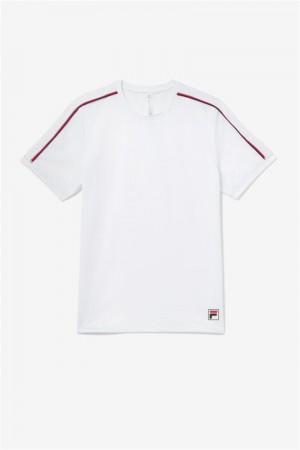 White / Navy / Red Men's Fila Essentials H Jacquard Crew Tops | Saudi Arabia-978261