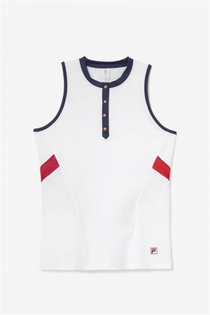 White / Navy / Red Women's Fila Essentials H Full Coverage Tanks | Saudi Arabia-463072