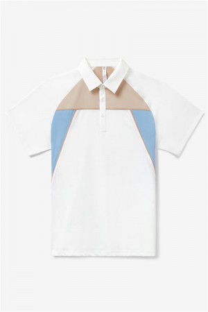 White / Orange Men's Fila Wild Card Short Sleeve Contrast Polo Shirts | Saudi Arabia-457092