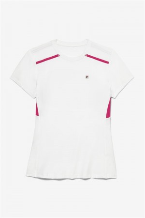 White / Pink Peacock Women's Fila Center Court Short Sleeve Tops | Saudi Arabia-681532