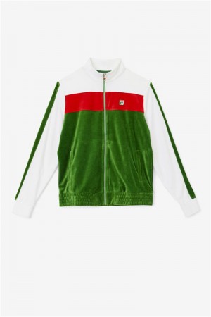 White / Red Men's Fila Brice Velour Jackets | Saudi Arabia-713508