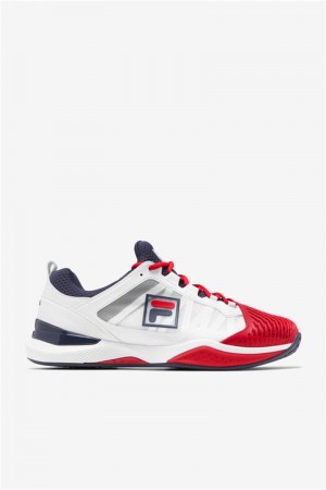 White / Red / Navy Men's Fila Speedserve Energized Tennis Shoes | Saudi Arabia-360897