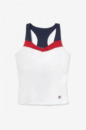 White / Red / Navy Women's Fila Essentials H Racerback Tanks | Saudi Arabia-324910