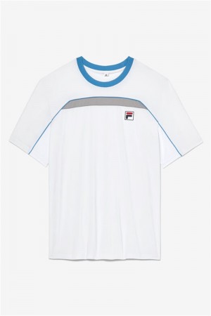 White / Silver Men's Fila Backspin Short Sleeve Tops | Saudi Arabia-936147
