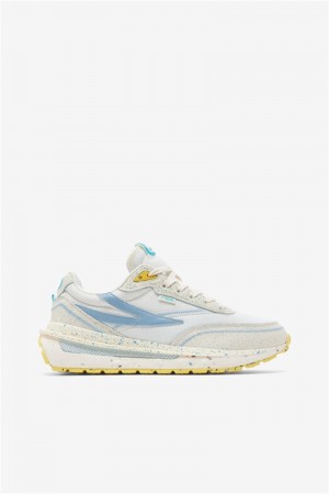 White / White / Blue Women's Fila Renno Green Splatter Sneakers | Saudi Arabia-389107