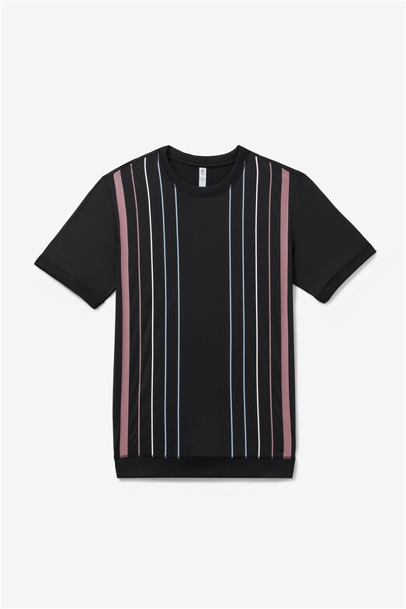 Black Men\'s Fila Back Spin Short Sleeve Printed Crew Shirts | Saudi Arabia-015746