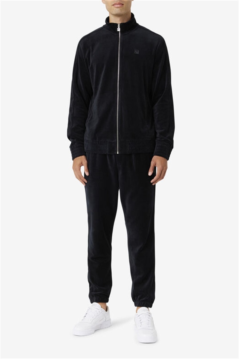 Black Men's Fila Deverall Velour Jackets | Saudi Arabia-146807