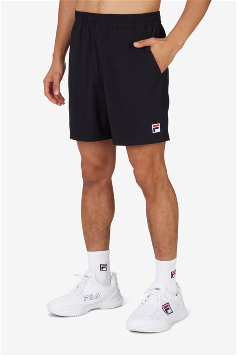 Black Men's Fila Essentials Woven Shorts | Saudi Arabia-257341