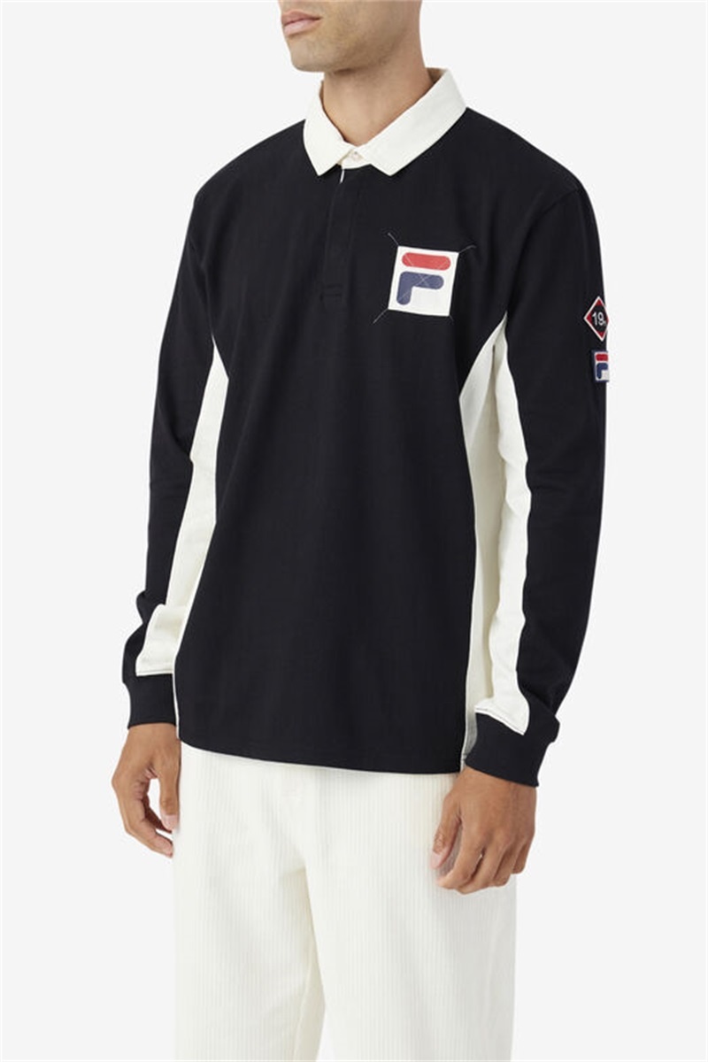 Black Men's Fila Filmore Rugby Polo Shirts | Saudi Arabia-847965