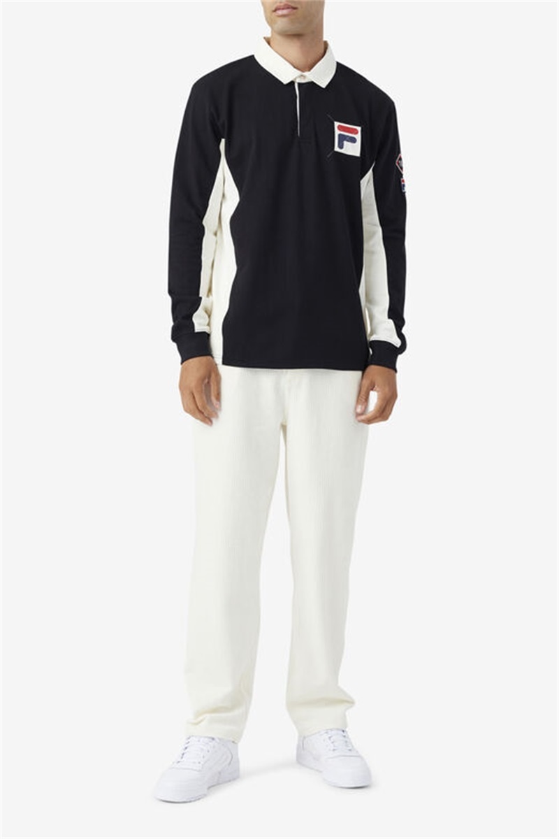 Black Men's Fila Filmore Rugby Polo Shirts | Saudi Arabia-847965