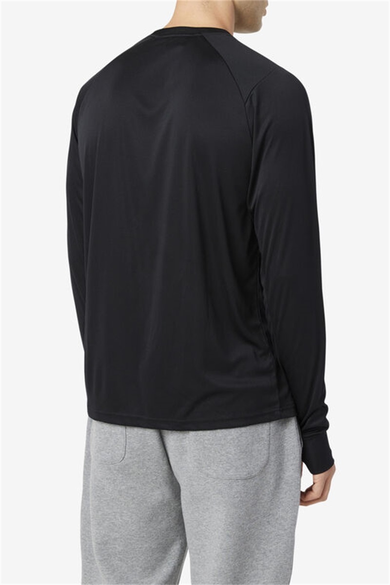 Black Men's Fila Jazam Long Sleeve Crew Tops | Saudi Arabia-095167
