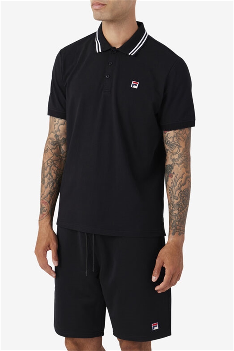 Black Men's Fila Jelen Polo Shirts | Saudi Arabia-389105