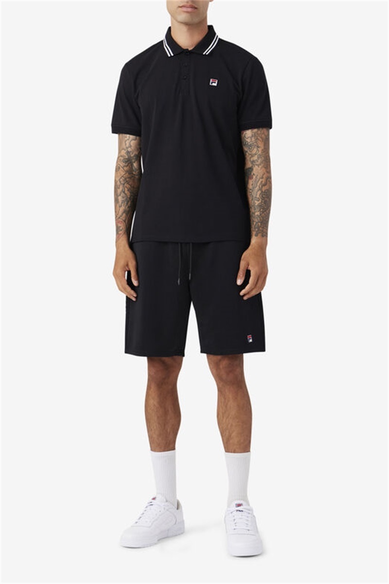 Black Men's Fila Jelen Polo Shirts | Saudi Arabia-389105