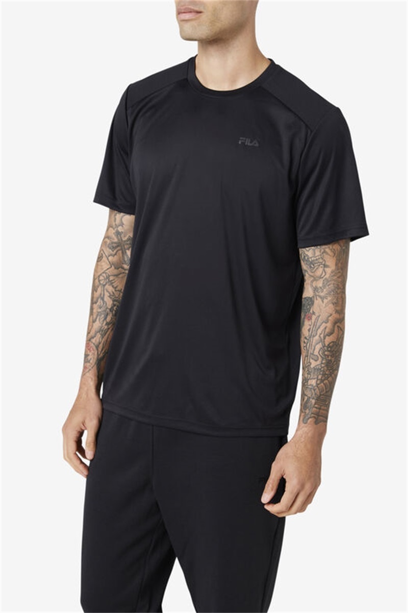 Black Men's Fila Kaab Crew Tops | Saudi Arabia-539104