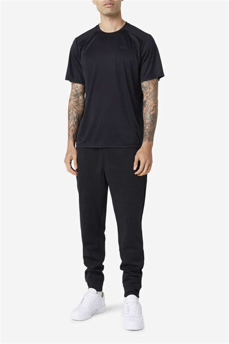 Black Men's Fila Kaab Crew Tops | Saudi Arabia-539104