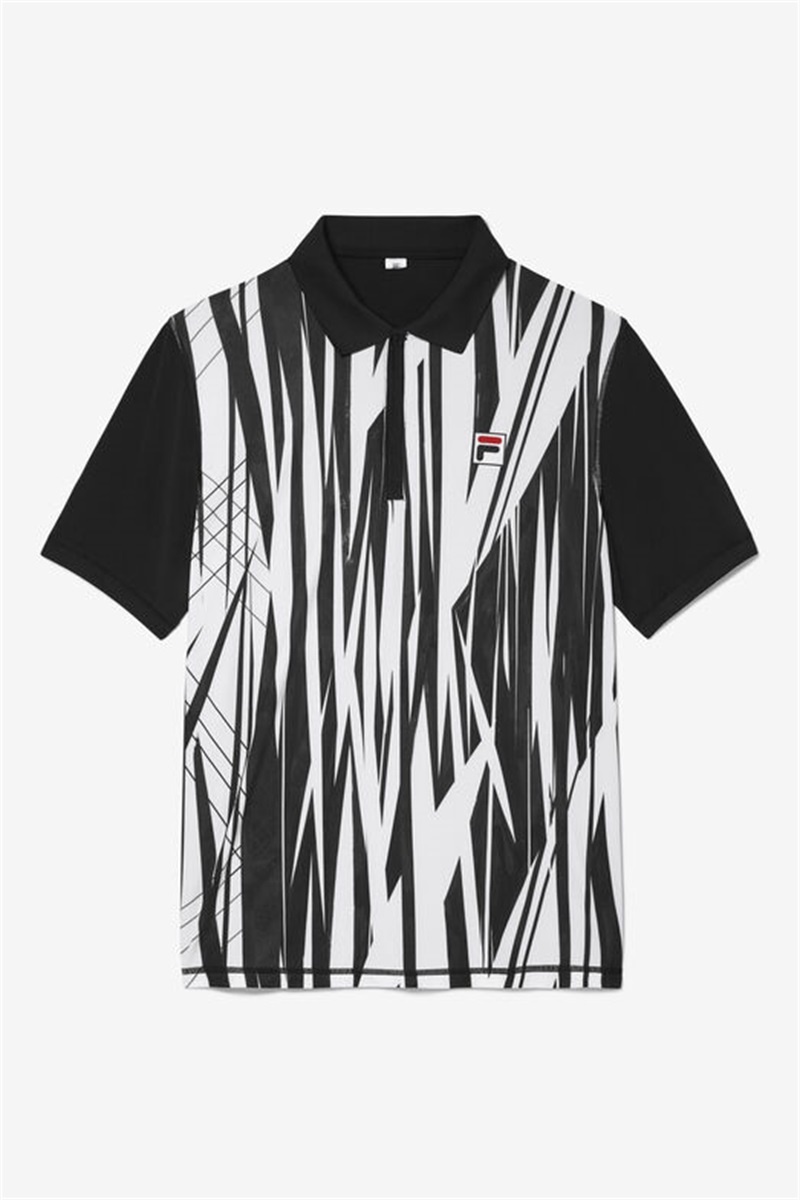 Black Men\'s Fila La Finale Short Sleeve Printed Polo Shirts | Saudi Arabia-897134