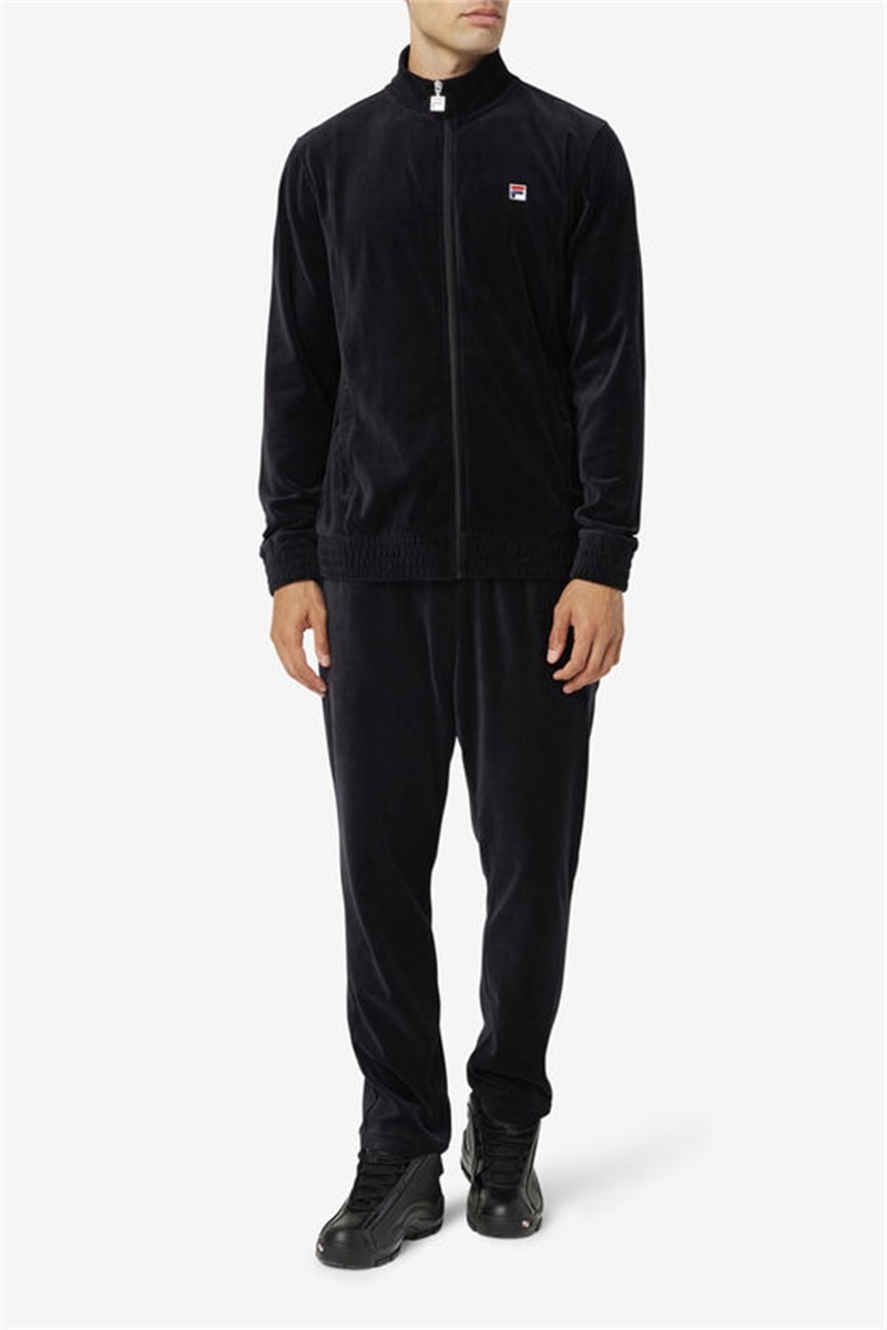 Black Men's Fila O-Fit Velour Jackets | Saudi Arabia-059741