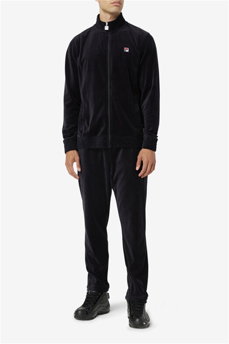 Black Men's Fila O-Fit Velour Pants | Saudi Arabia-064175